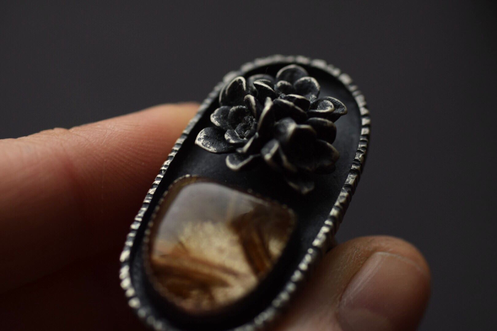 Golden Rutilated Quartz Statement Ring