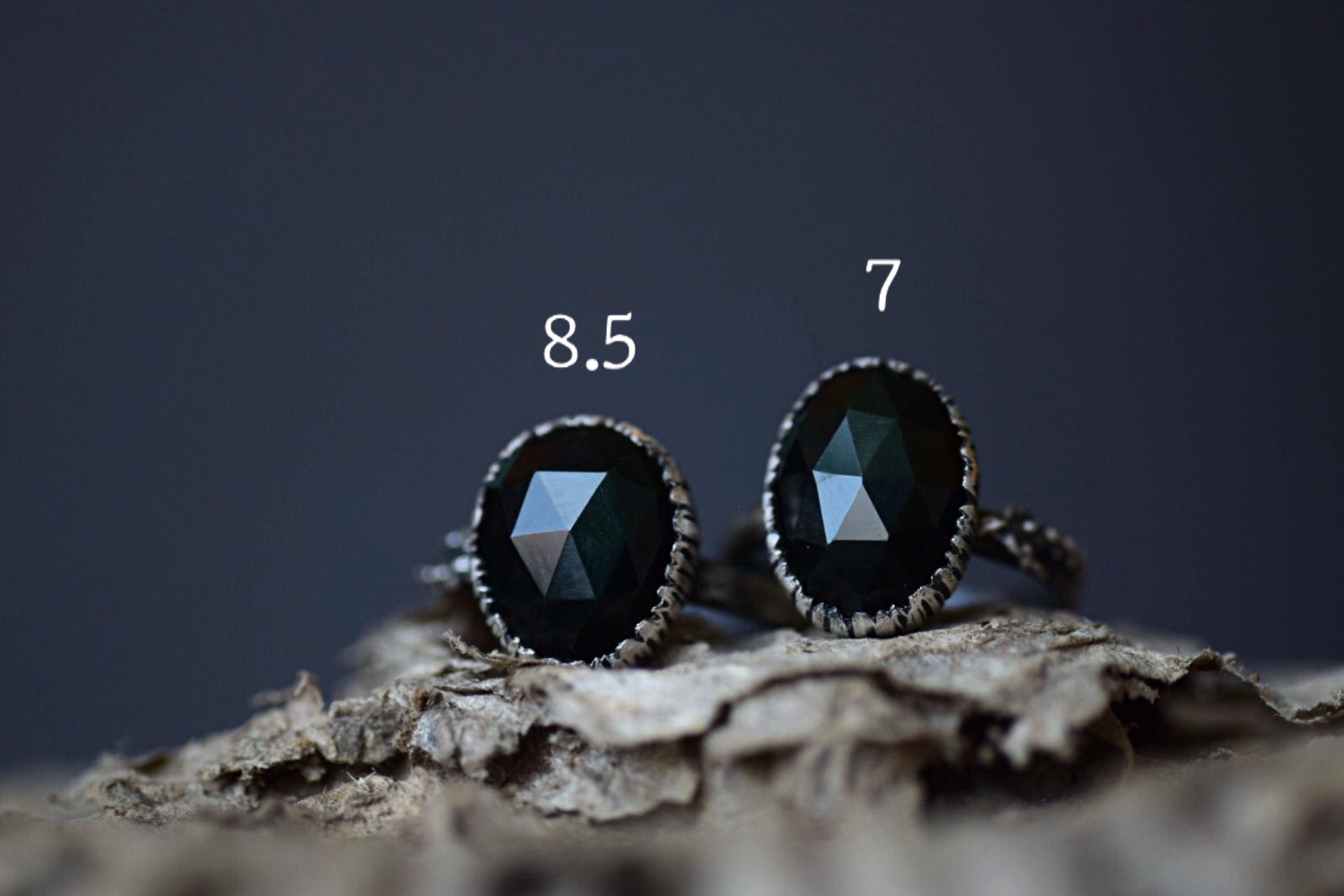 Evergreen Obsidian Fern Rings - Sizes 7, 8.5