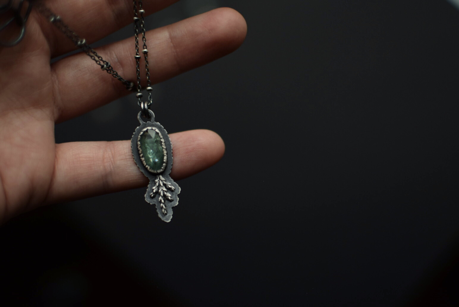 Moss Kyanite Fern Necklace