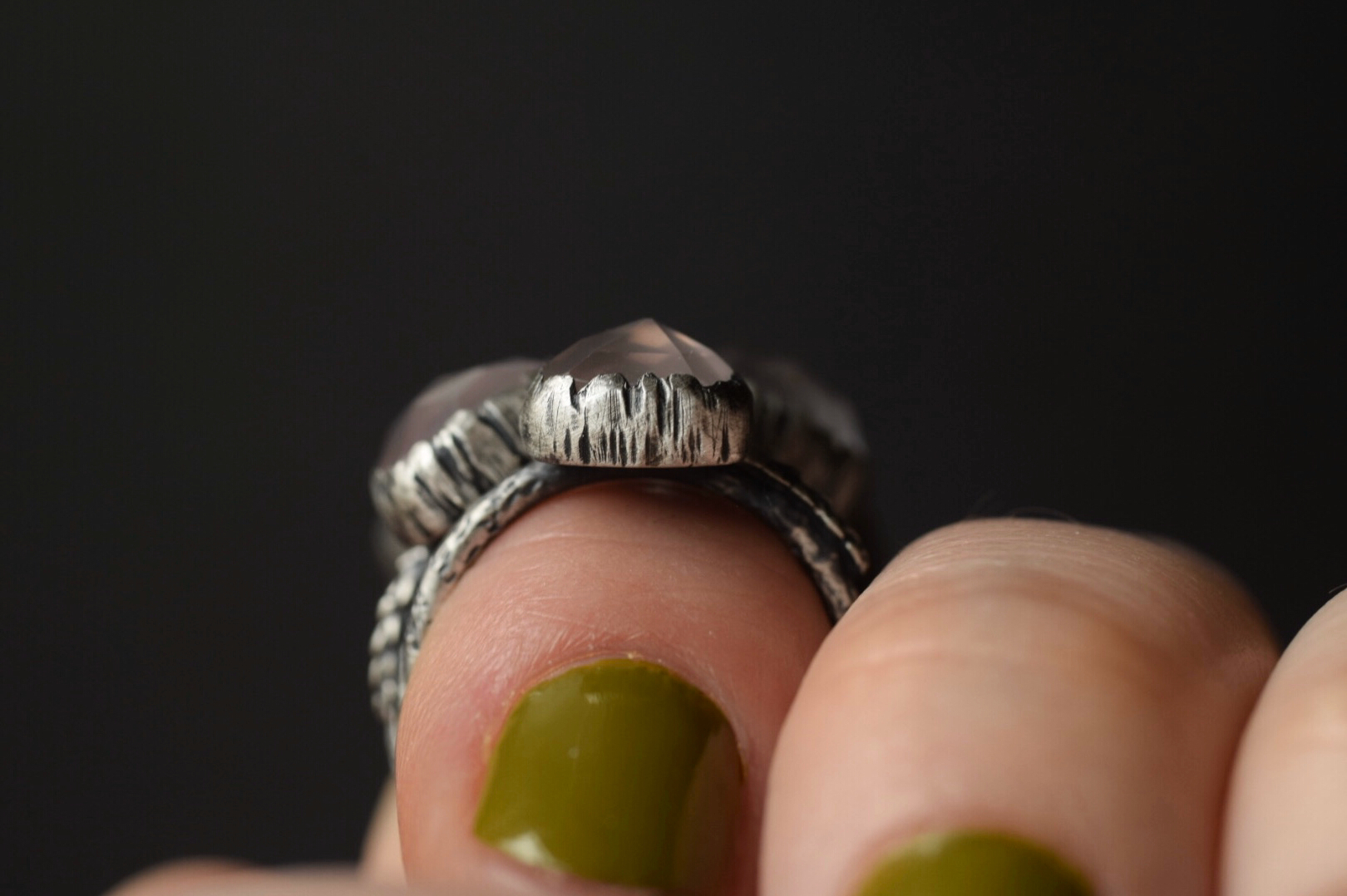 Rose Quartz Fern Rings
