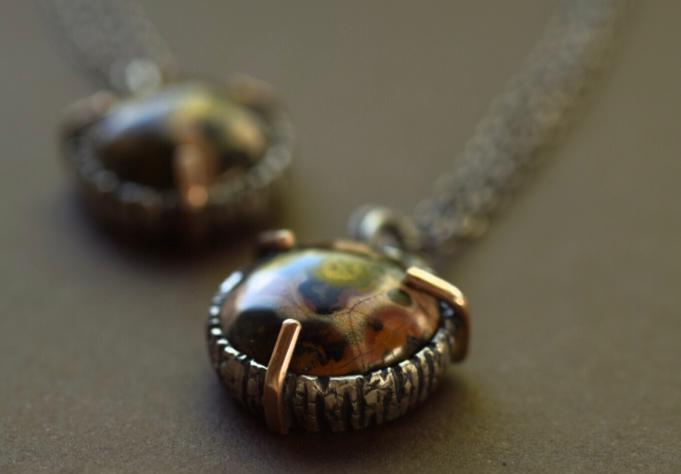 Leopard Jasper Sterling and Bronze Necklace