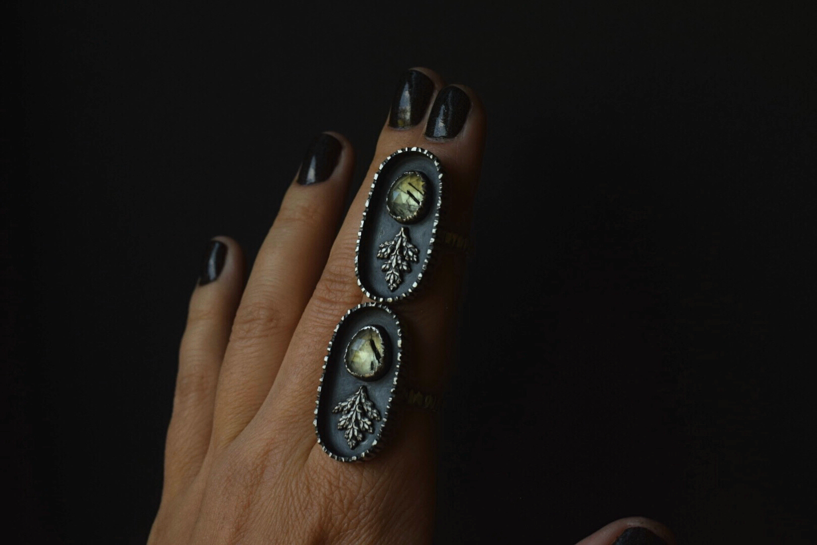 Rutilated Prehnite Fern Shadowbox Rings