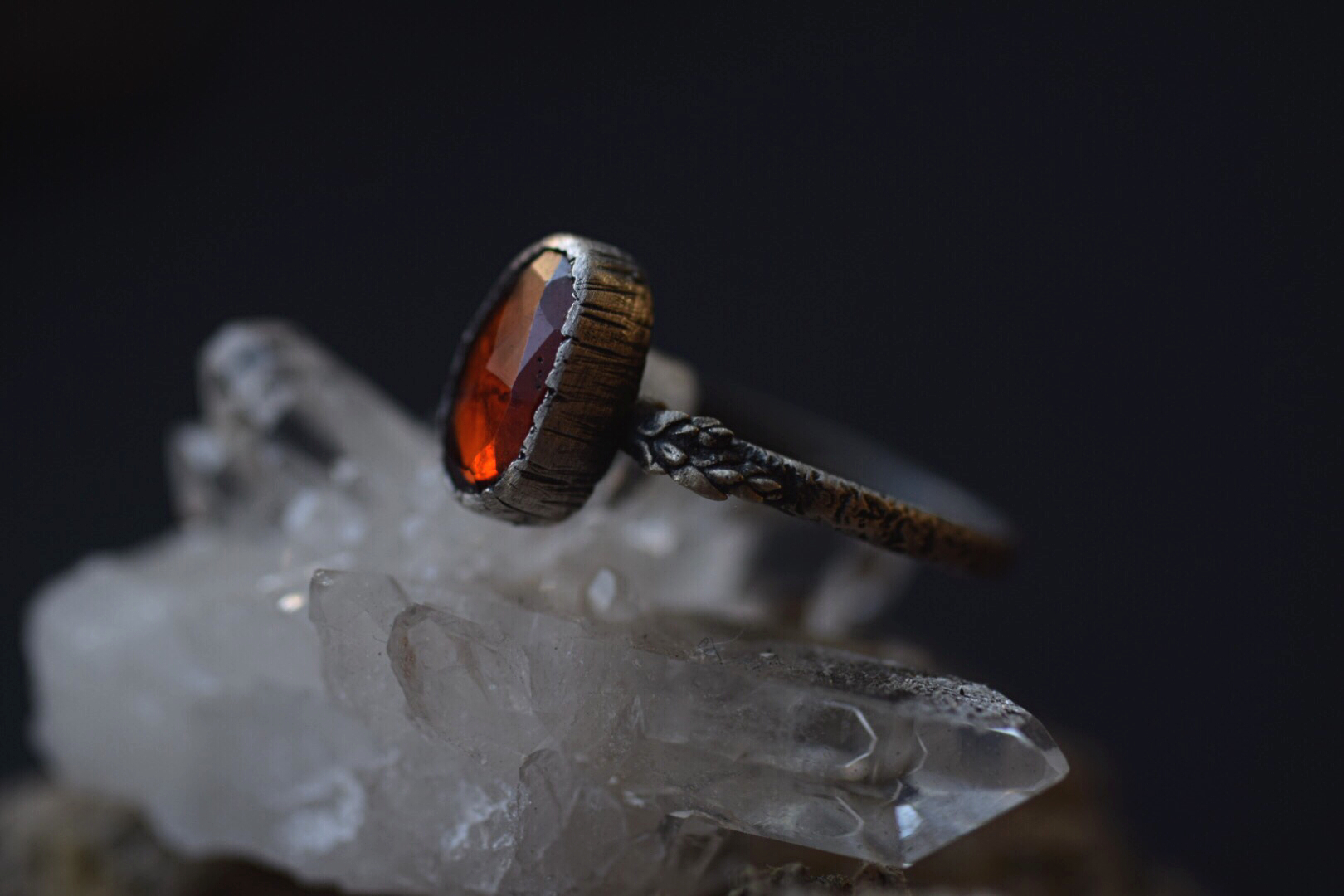 Hessonite Garnet Fern Ring - Size 5