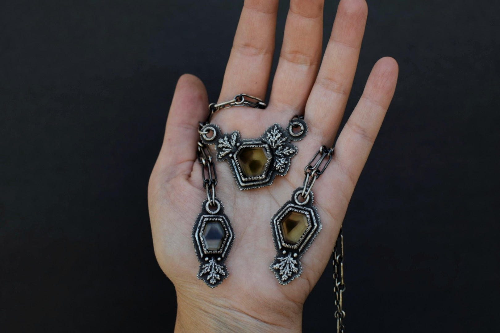 Lemon Phantom Smokey Quartz Fern Necklaces