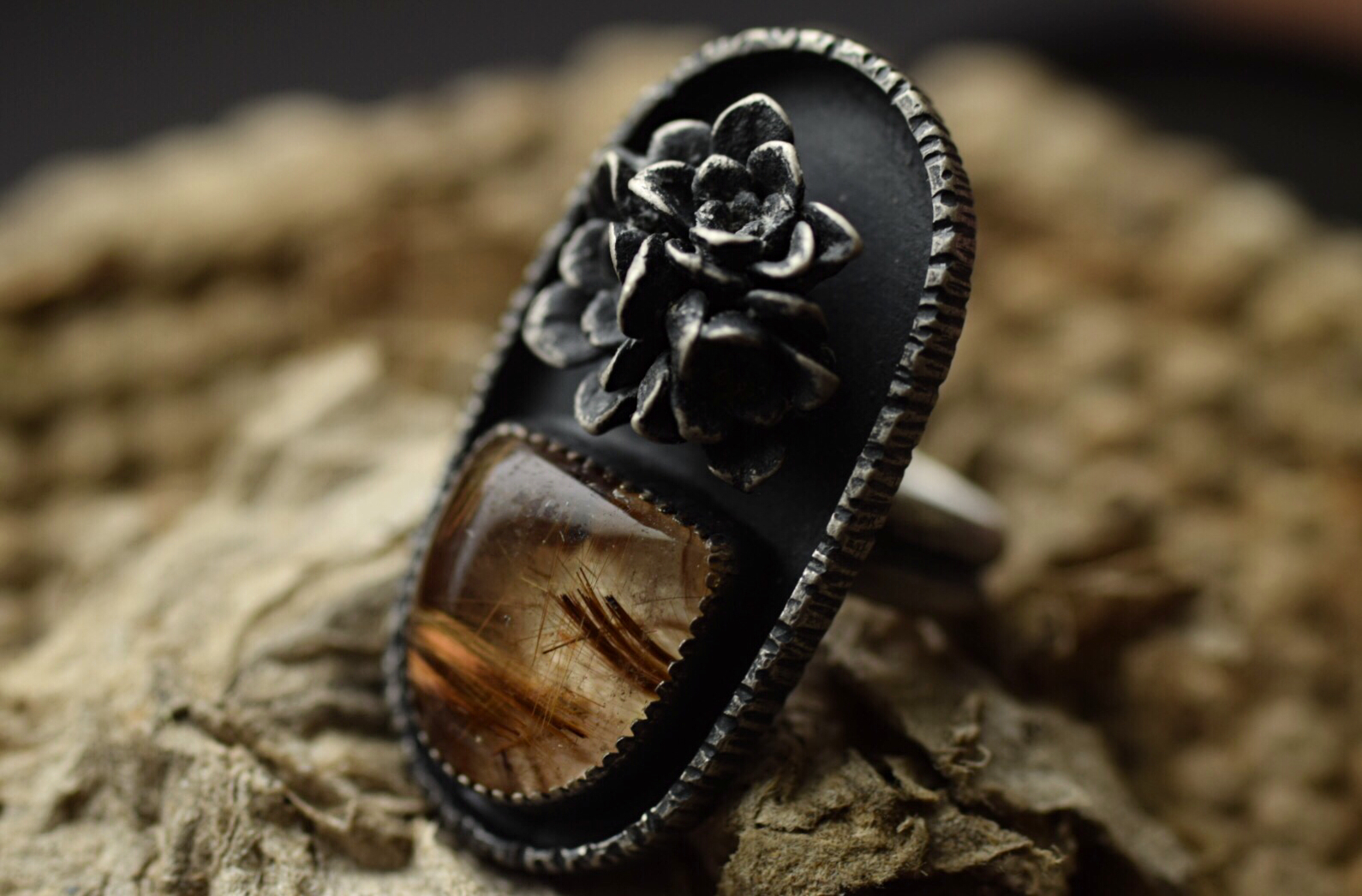 Golden Rutilated Quartz Statement Ring