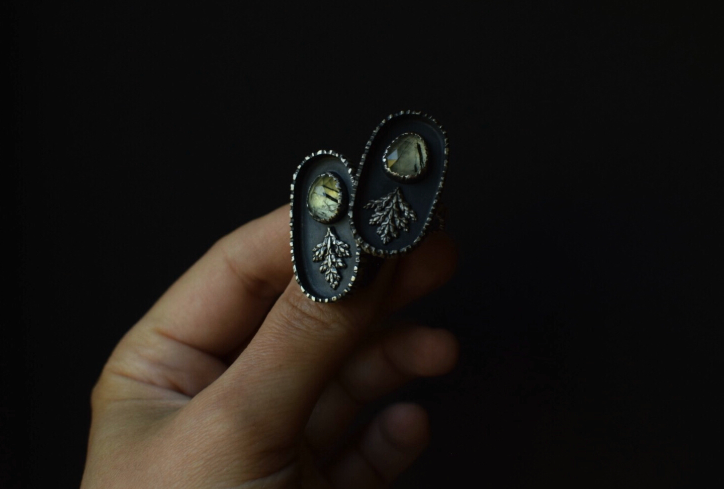Rutilated Prehnite Fern Shadowbox Rings