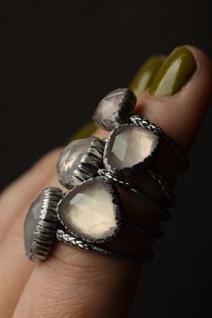 Rose Quartz Fern Rings
