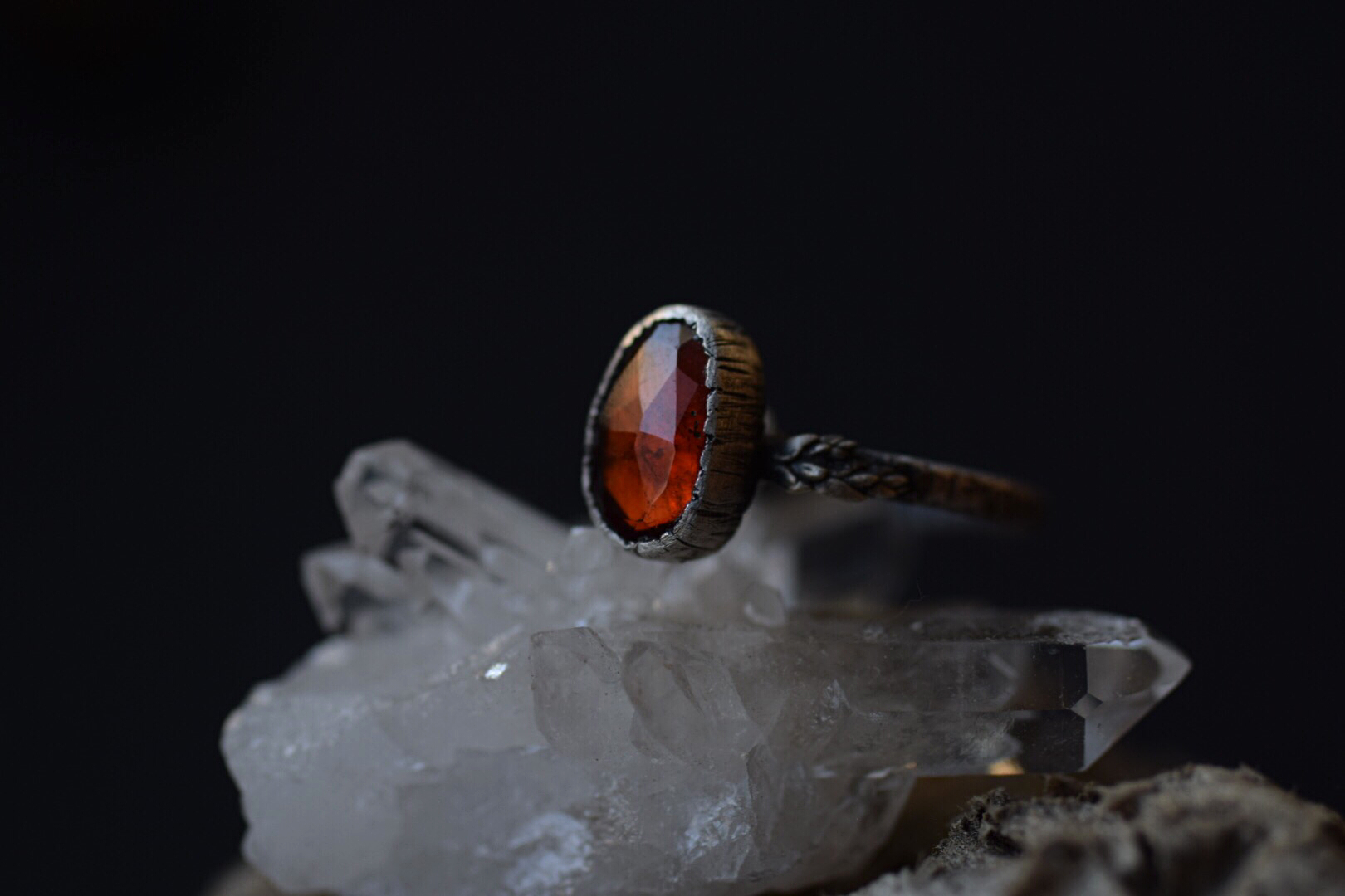 Hessonite Garnet Fern Ring - Size 5