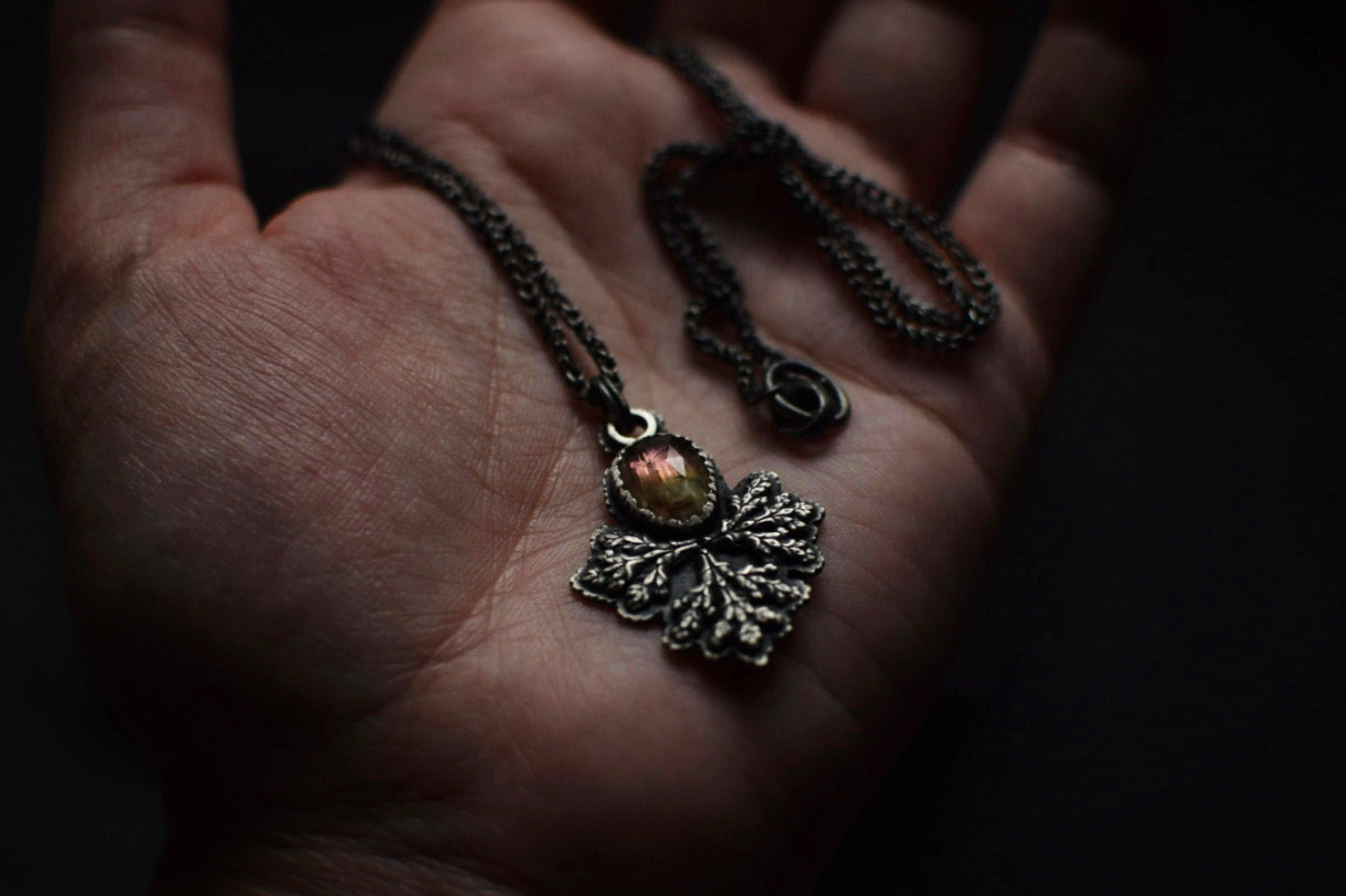 Watermelon Tourmaline Fern Amulet