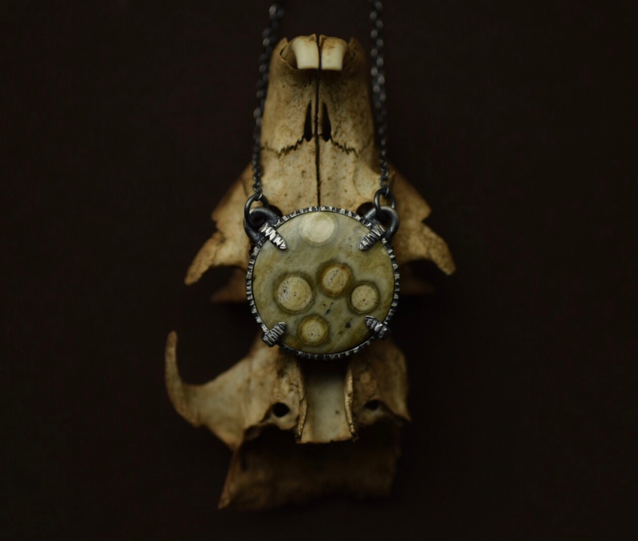Ocean Jasper Necklace - Prong Set in Sterling Tree Bark