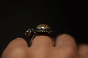 Golden Rutile Quartz & Succulent Ring - 7.25-7.5