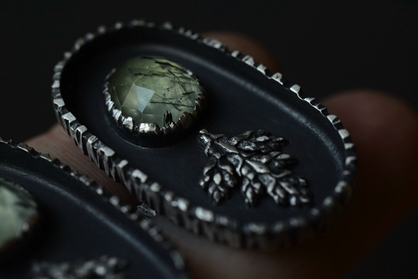 Rutilated Prehnite Fern Shadowbox Rings