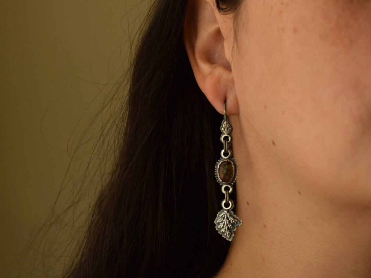 Watermelon Tourmaline Fern Dangles