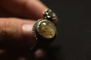 Golden Rutile Quartz & Succulent Ring - 7.25-7.5