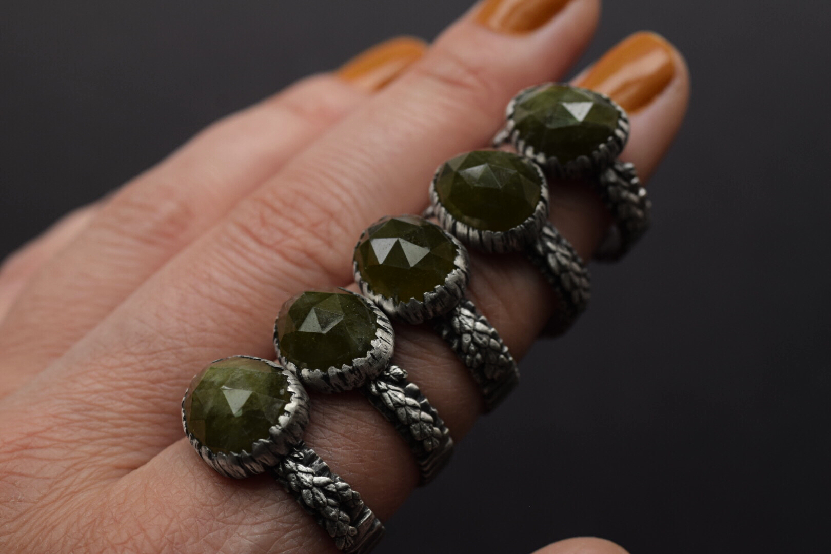 Vesuvianite Bark Fern Rings