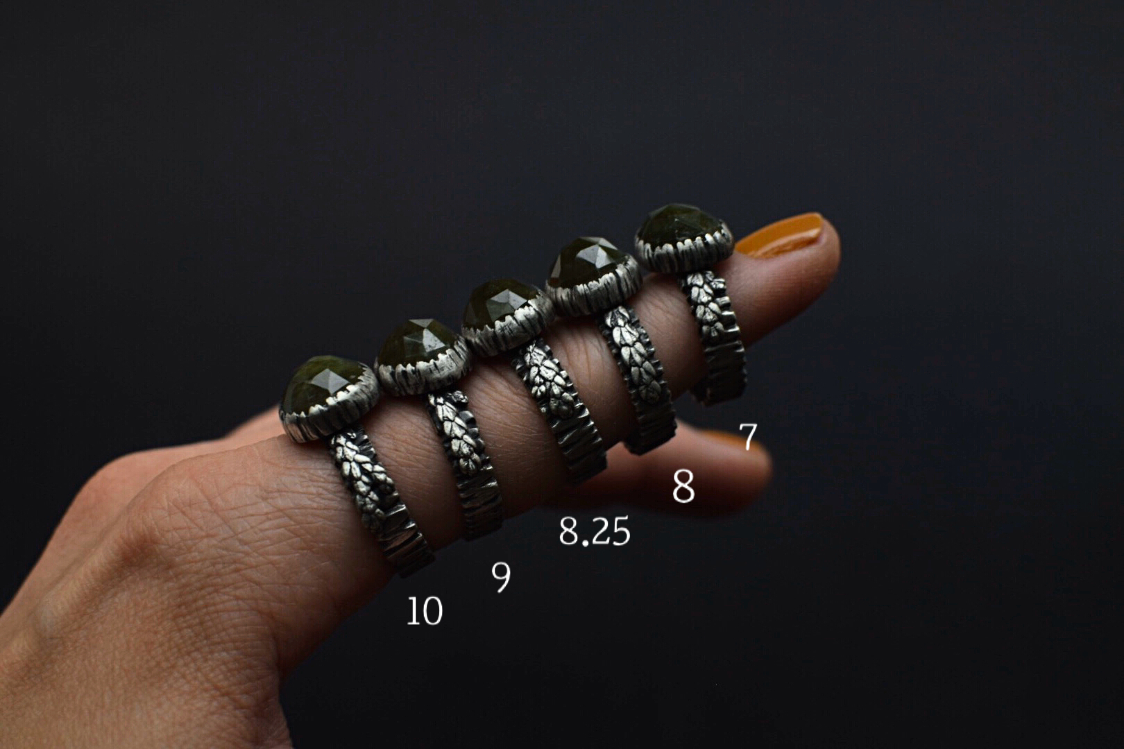 Vesuvianite Bark Fern Rings