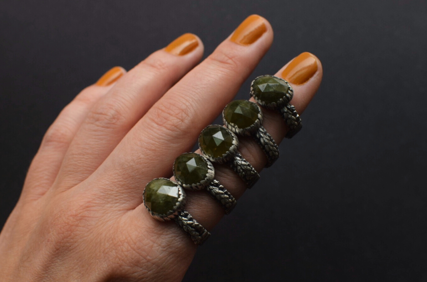 Vesuvianite Bark Fern Rings