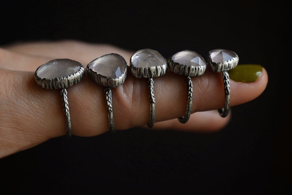 Rose Quartz Fern Rings