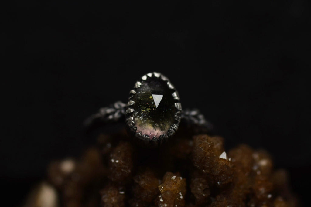 Watermelon Tourmaline Fern Ring - Size 6