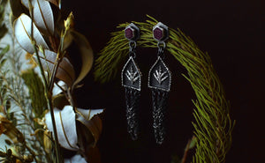 Raw Ruby Fern Shrine Dangle Earrings