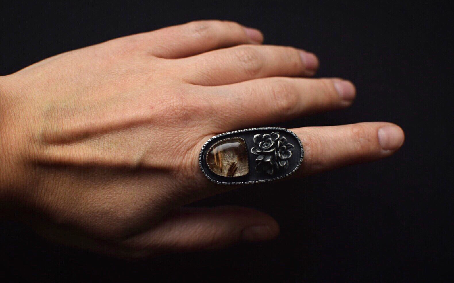 Golden Rutilated Quartz Statement Ring