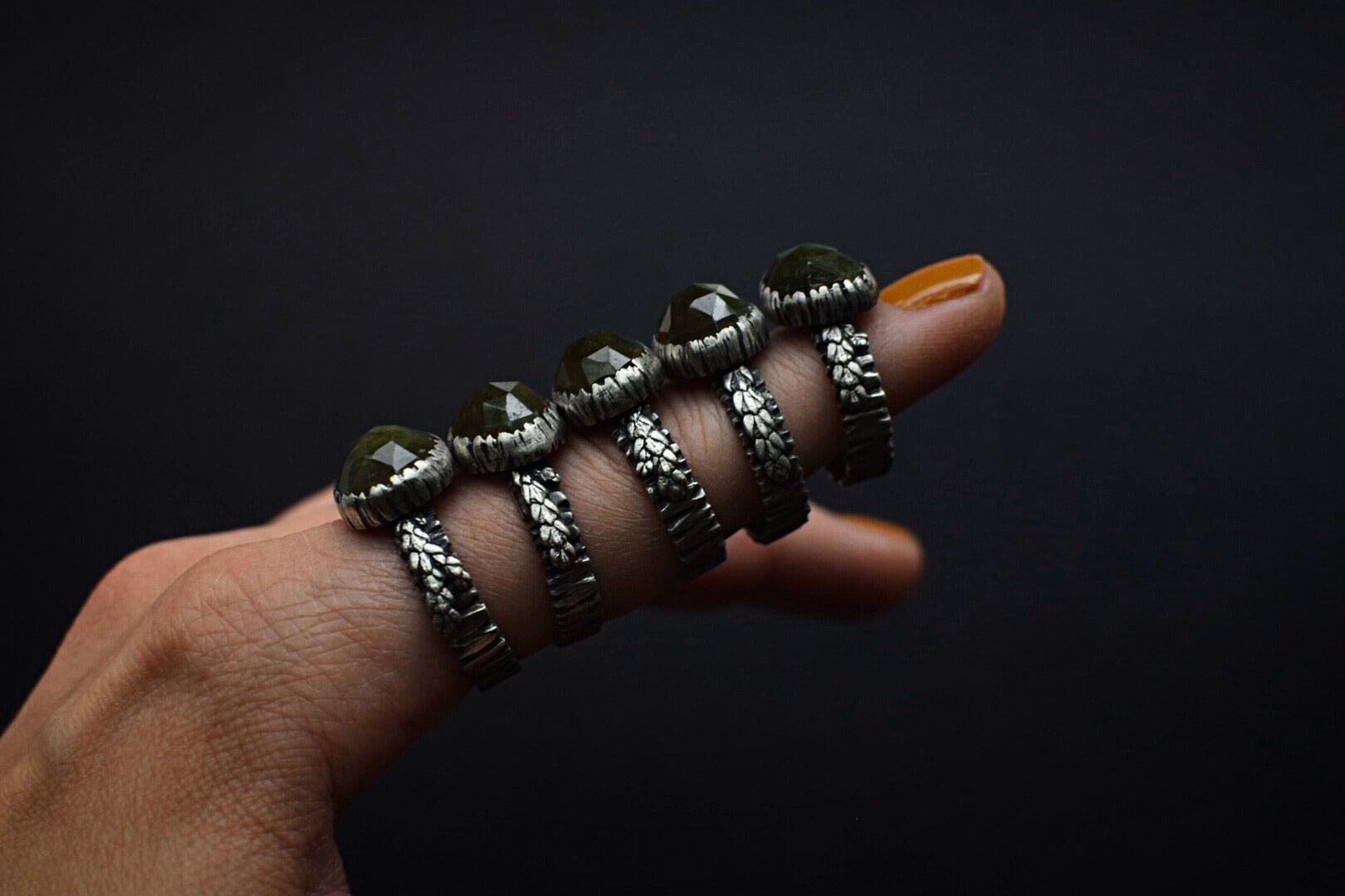 Vesuvianite Bark Fern Rings