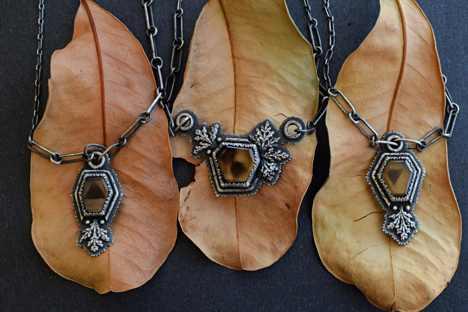 Lemon Phantom Smokey Quartz Fern Necklaces