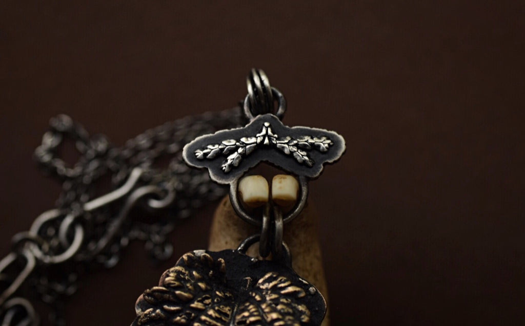 Bronze Leaf with Sterling Fern Moth Necklace