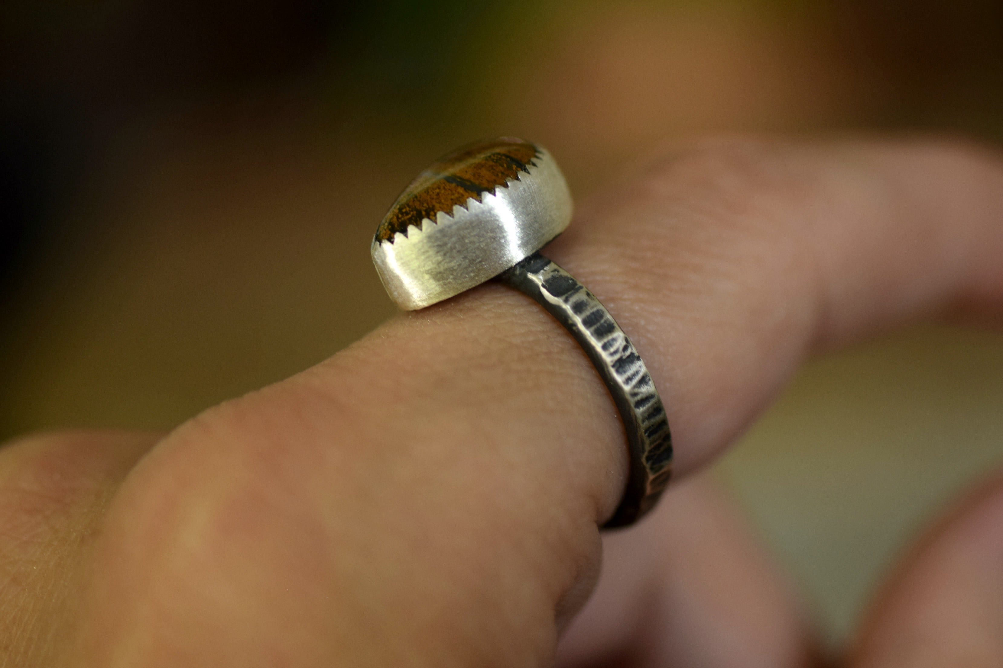 Sterling Silver Stacking Ring - Pietersite Ring - Ochre Stone - Autumn Fashion