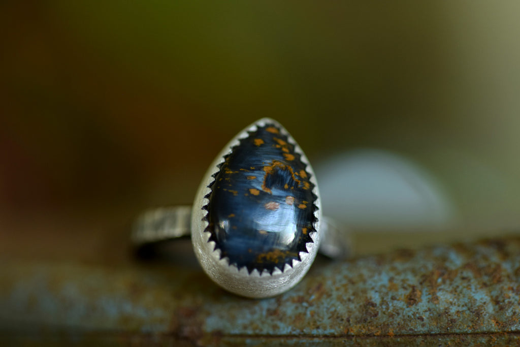 Silver Stacking Ring - Blue Pietersite - Blue Stone Ring - Fall Fashion - Autumn Fashion - Sterling Silver