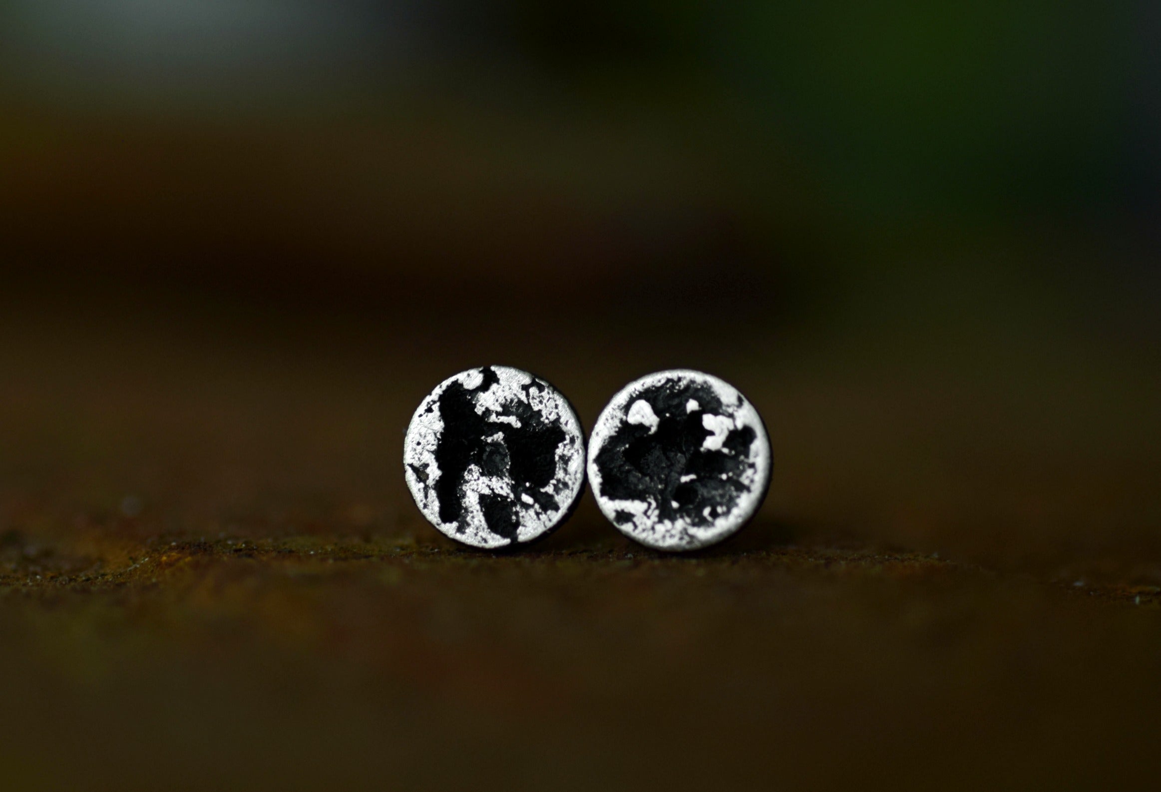 XSilver Moon Studs - Rough Circle Studs - Sterling Silver - Silver Moons - Moon Studs - Rustic Studs - Silver Studs