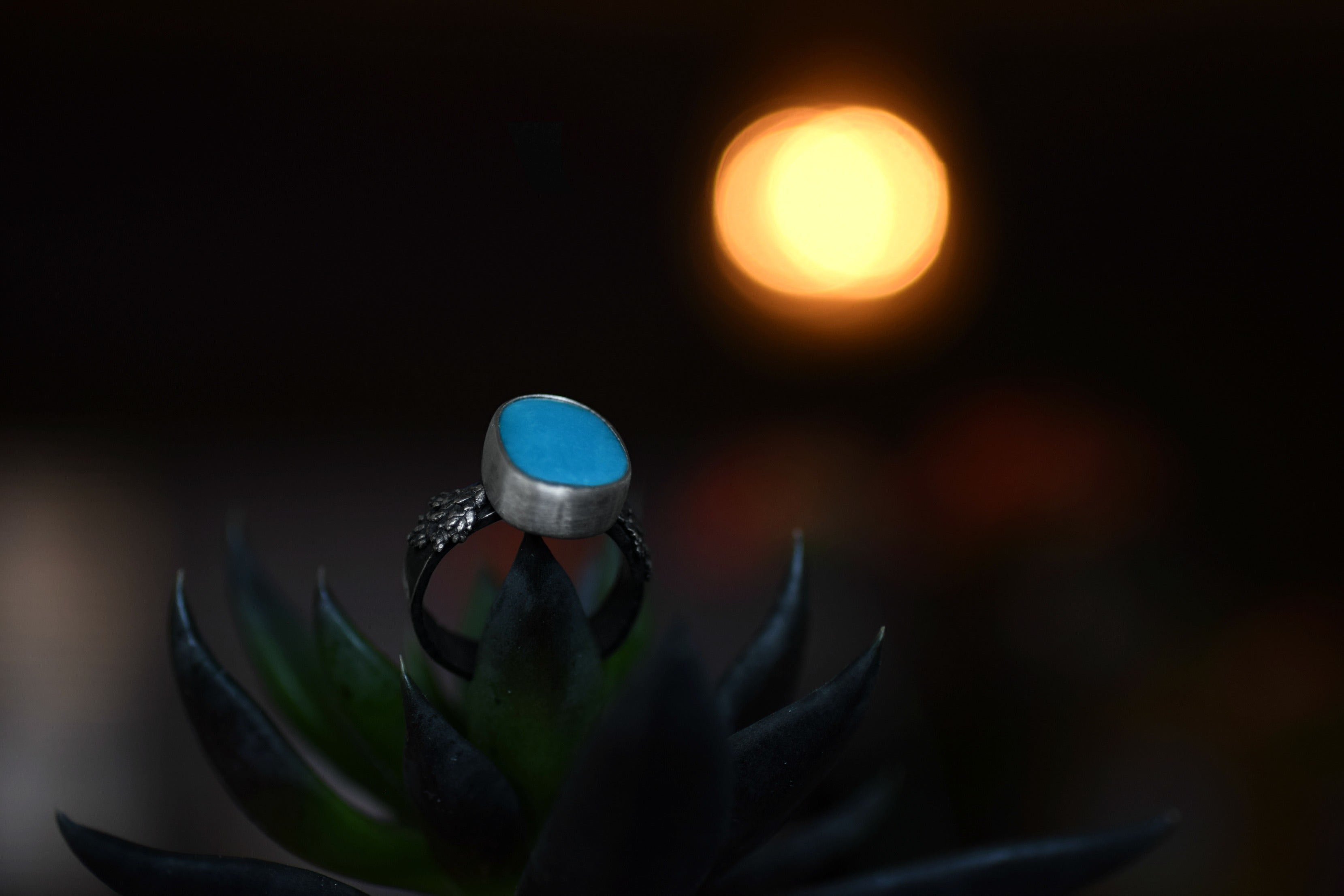 XSleeping Beauty Turquoise Ring -Double Ferns - Silver and Turquoise - Size 8.25 - Turquoise Ring - Real Cast Fern - Woodland Ring