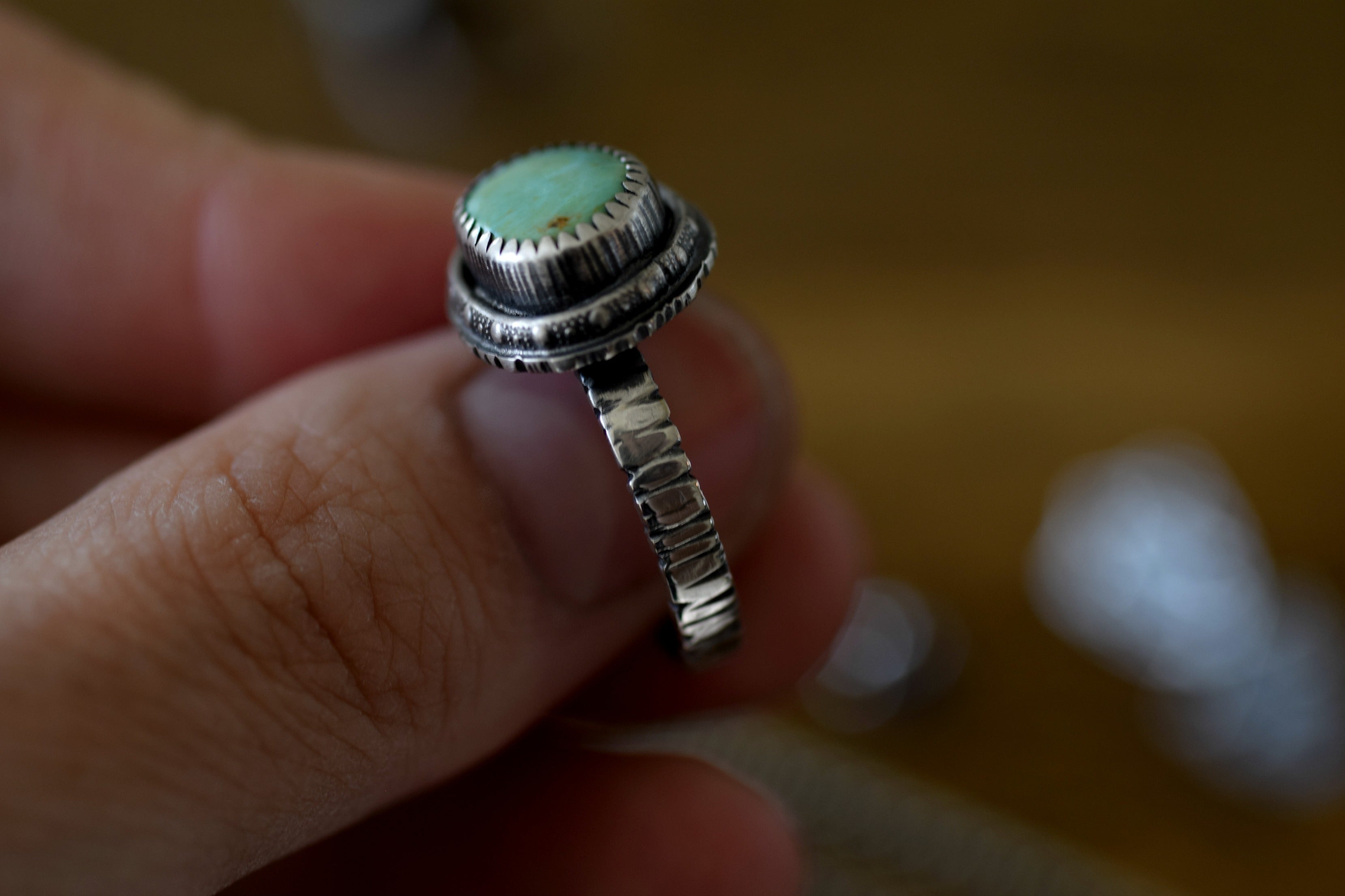 XKingman Turquoise Ring - Turquoise Ring - Sterling Silver - Tree Bark - Woodland Ring - Something Blue - Woodland Wedding