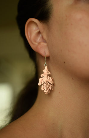 XWhite Oak Dangle Earrings - Copper Leaf Earrings - Autumn Fashion