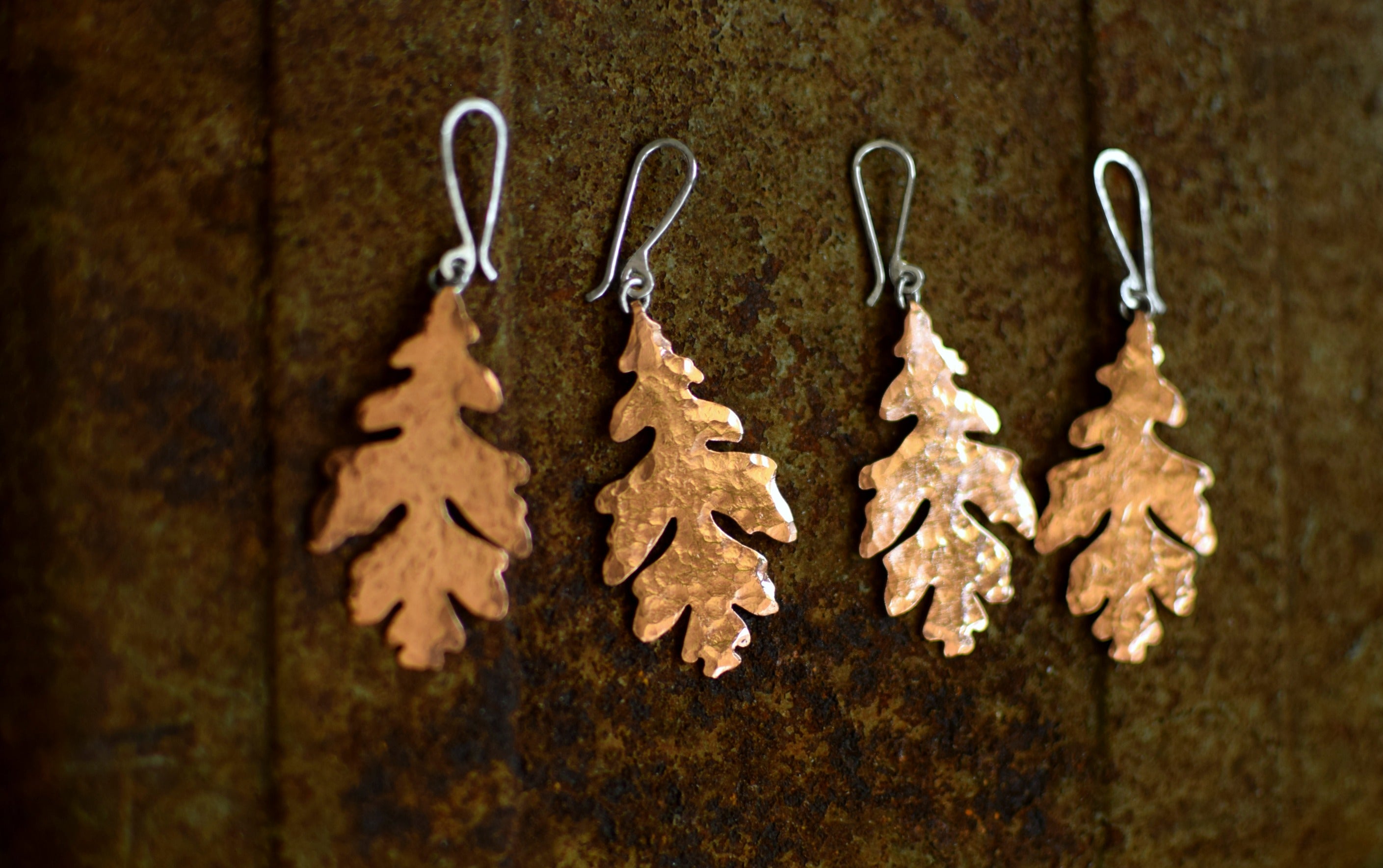 XWhite Oak Dangle Earrings - Copper Leaf Earrings - Autumn Fashion